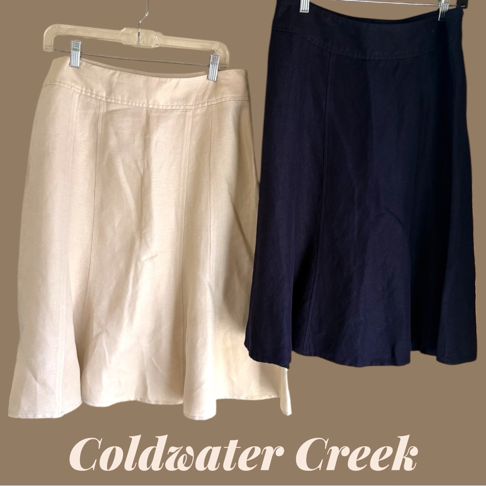 Coldwater Creek Linen Blend Skirts off white/navy. Size 10/12. Side zip. EUC